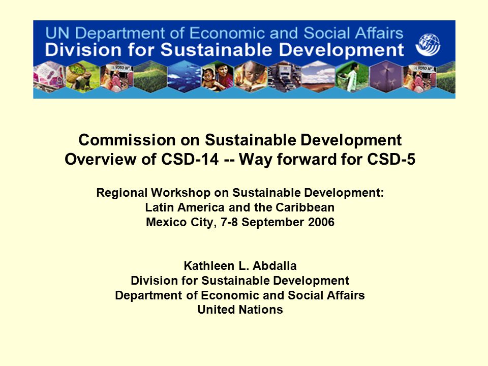 Commission on Sustainable Development Overview of CSD Way forward for CSD-5 Regional Workshop on Sustainable Development: Latin America and the Caribbean Mexico City, 7-8 September 2006 Kathleen L.