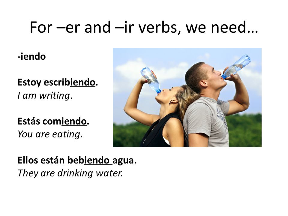 For –er and –ir verbs, we need… -iendo Estoy escribiendo.