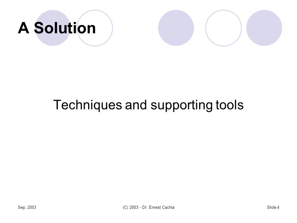 Sep. 2003(C) Dr. Ernest CachiaSlide 4 A Solution Techniques and supporting tools