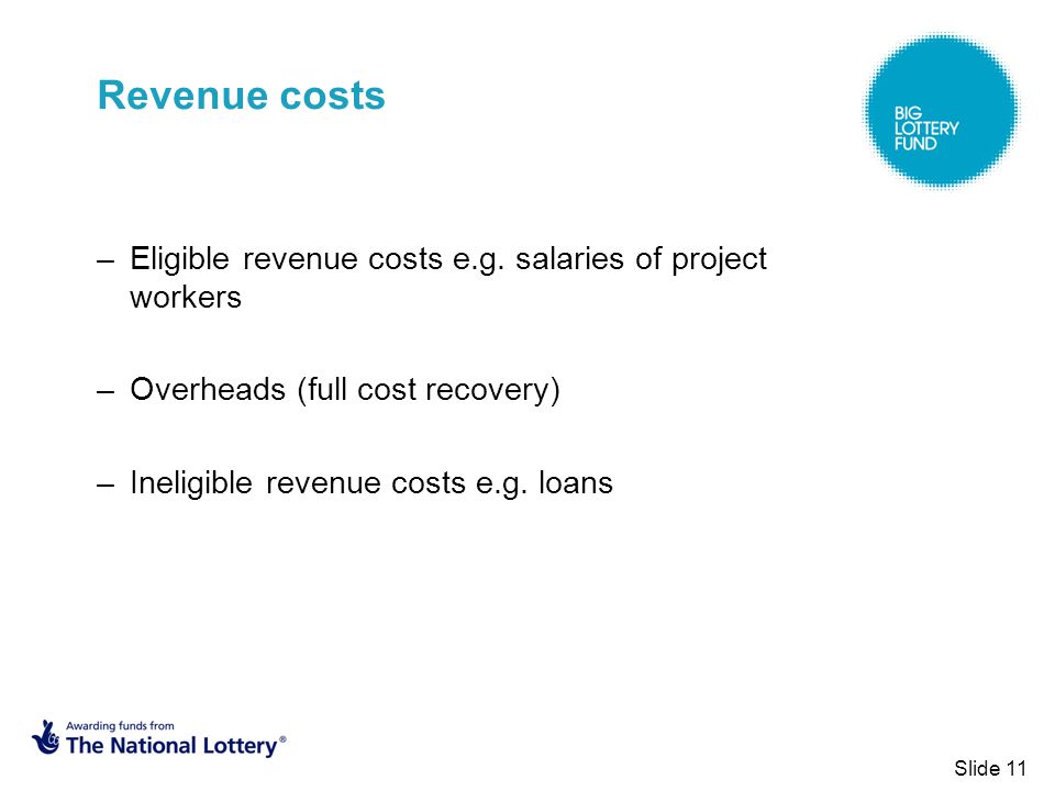 Revenue costs –Eligible revenue costs e.g.