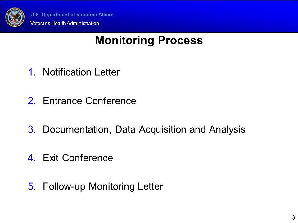 U.S. Department of Veterans Affairs Veterans Health Administration Monitoring Process 1.