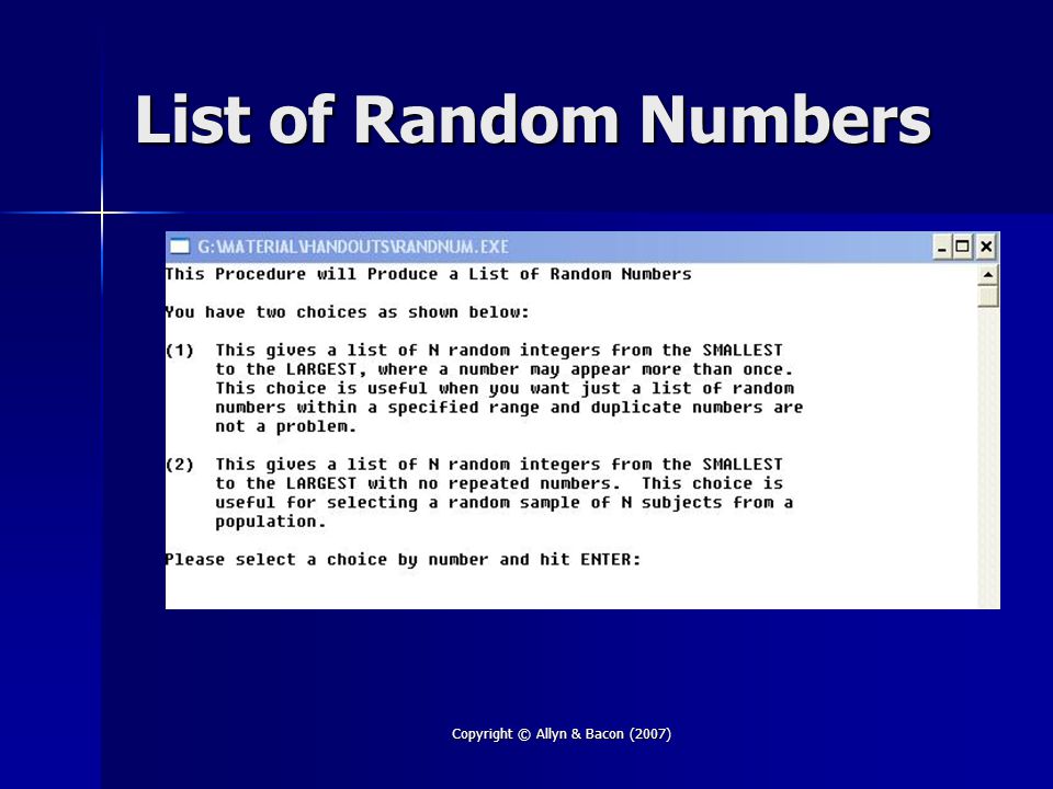 Copyright © Allyn & Bacon (2007) List of Random Numbers