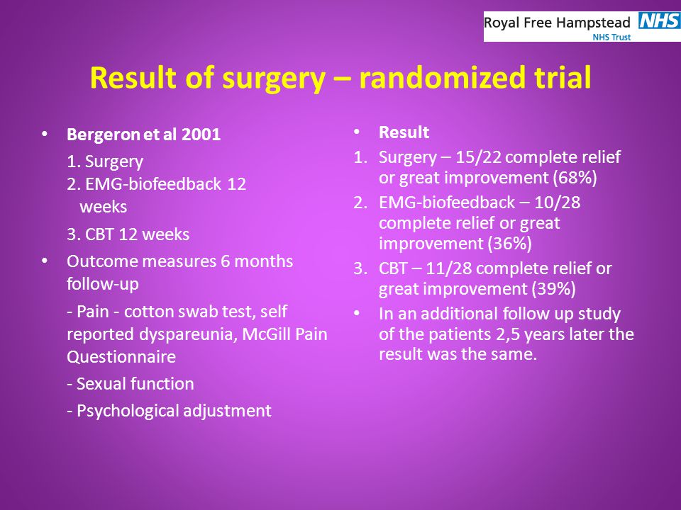 Result of surgery – randomized trial Bergeron et al
