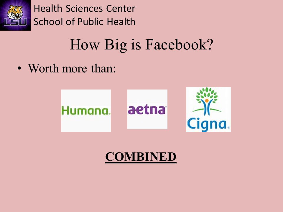 Health Sciences Center School of Public Health How Big is Facebook Worth more than: COMBINED