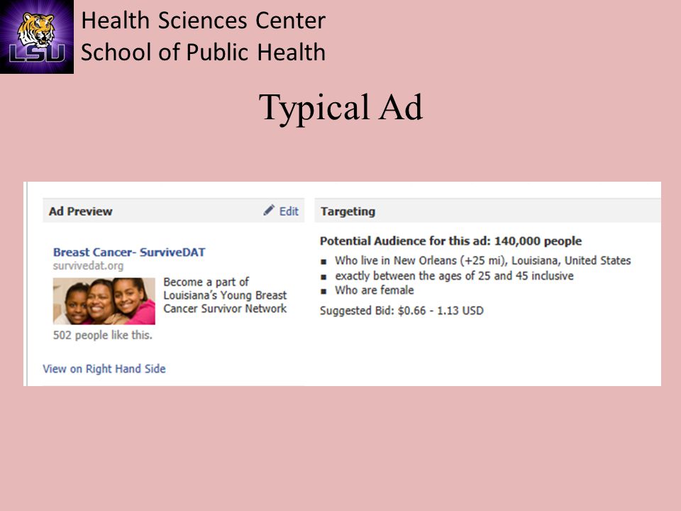 Health Sciences Center School of Public Health Typical Ad