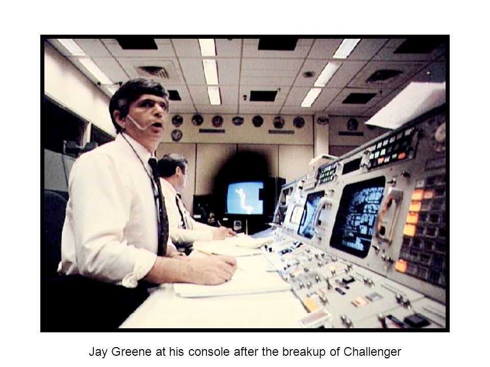 Jay Greene at his console after the breakup of Challenger