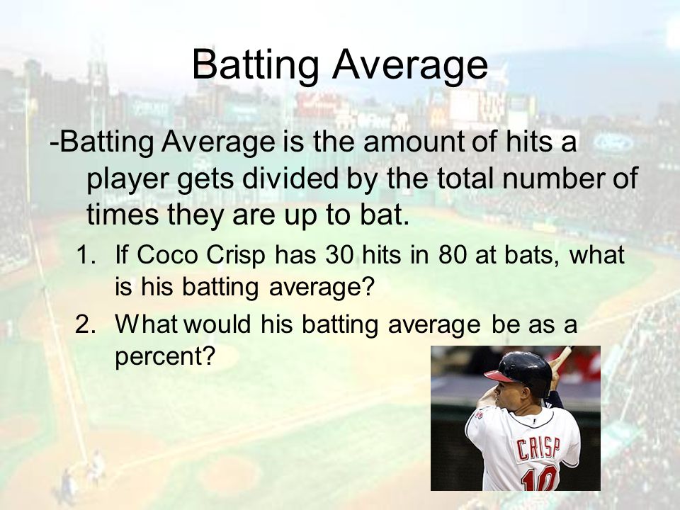 Batting Average -Batting Average is the amount of hits a player gets divided by the total number of times they are up to bat.