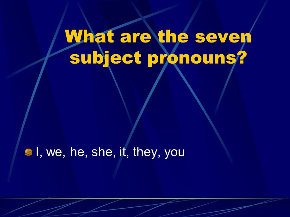 What are the seven subject pronouns I, we, he, she, it, they, you