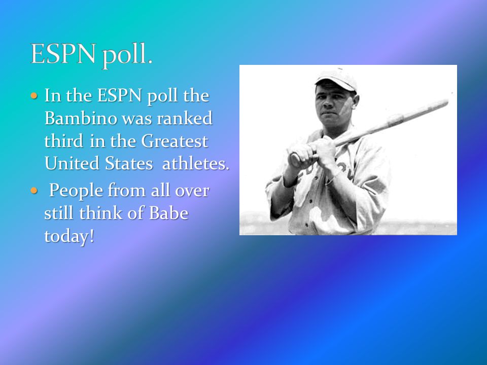 In the ESPN poll the Bambino was ranked third in the Greatest United States athletes.