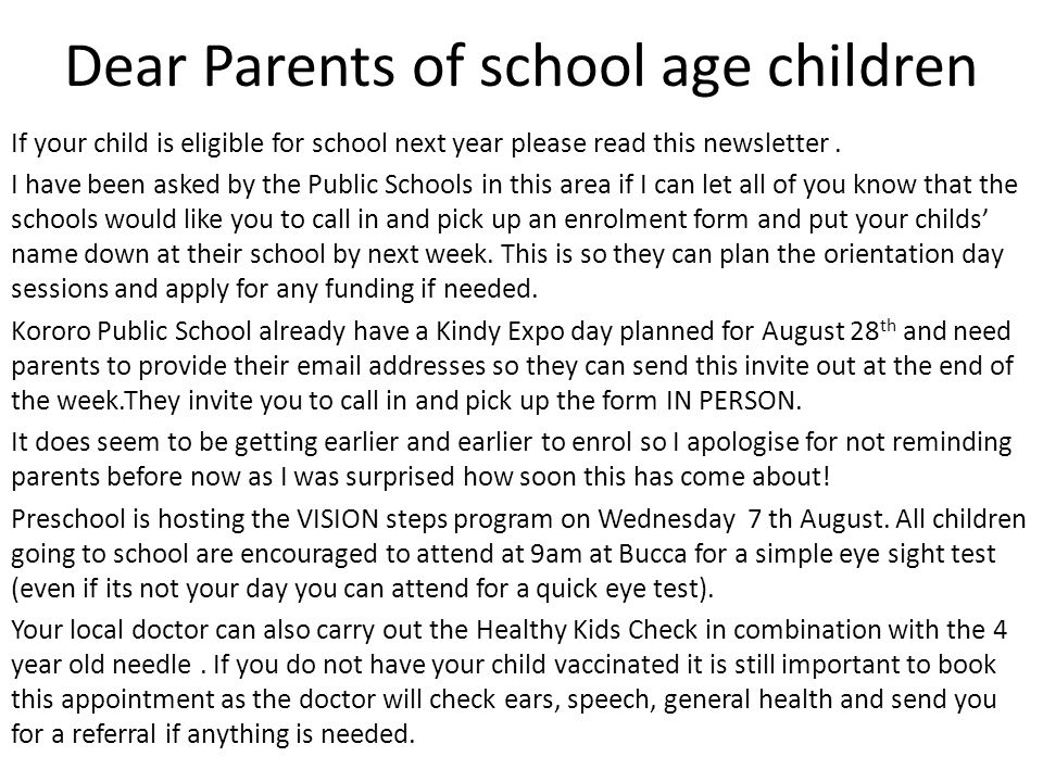 Dear Parents Of School Age Children If Your Child Is Eligible For