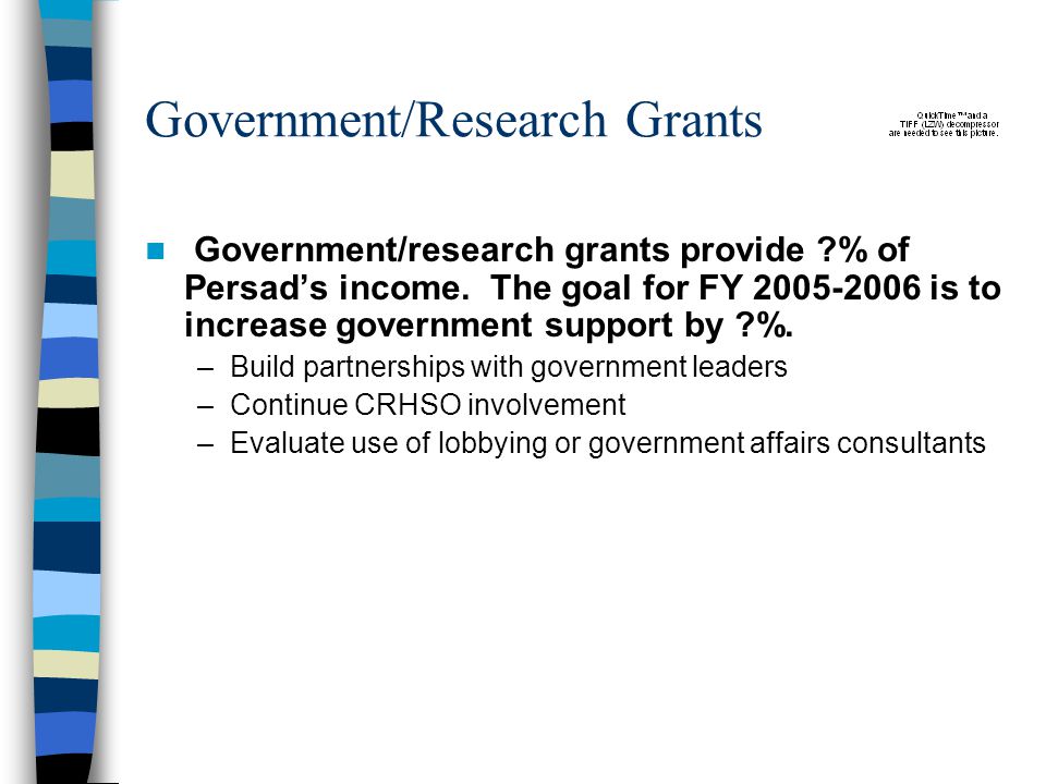 Government/Research Grants Government/research grants provide % of Persad’s income.
