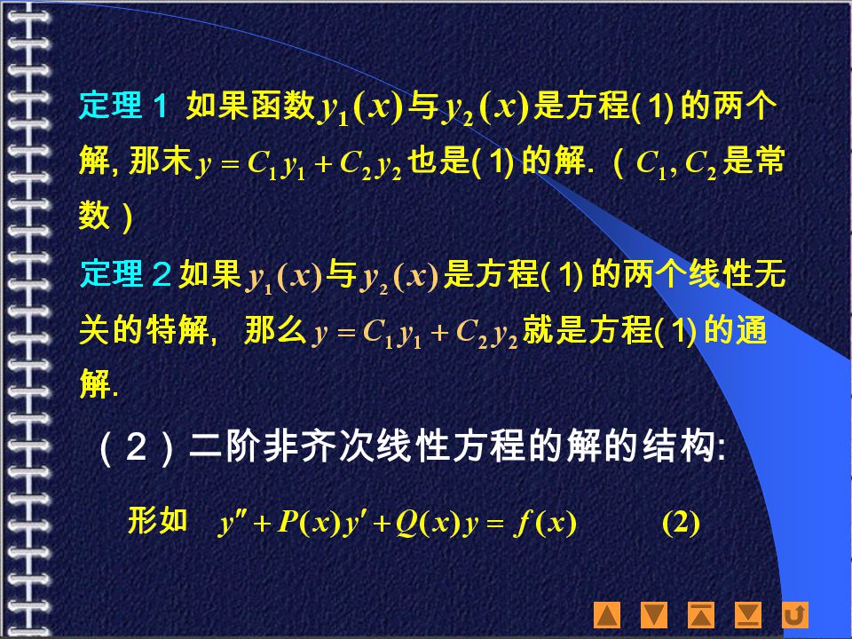 （ 2 ）二阶非齐次线性方程的解的结构 :