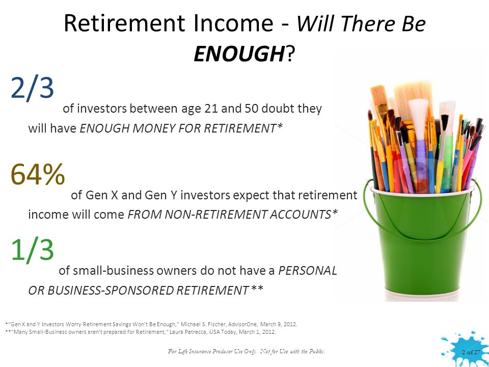 Retirement Income - Will There Be ENOUGH. For Life Insurance Producer Use Only.