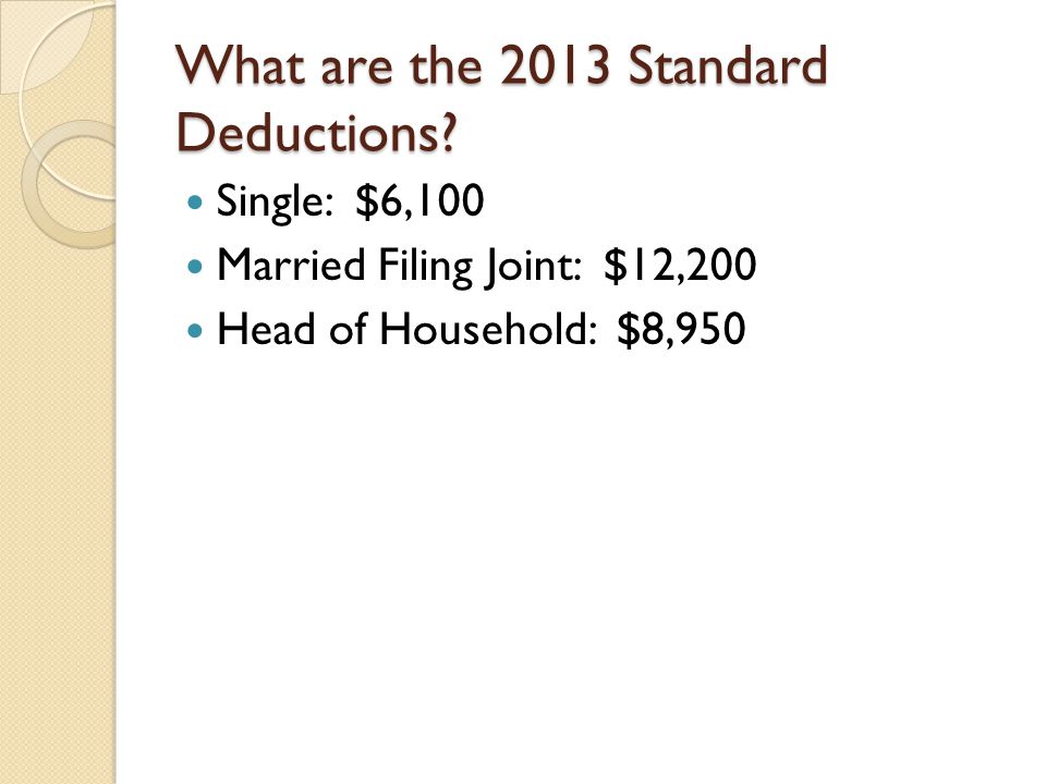 What are the 2013 Standard Deductions.