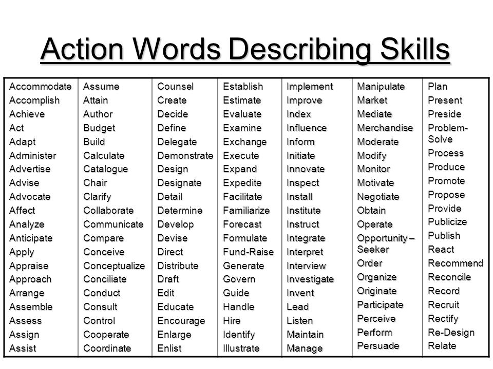 Action Words Describing Skills... 