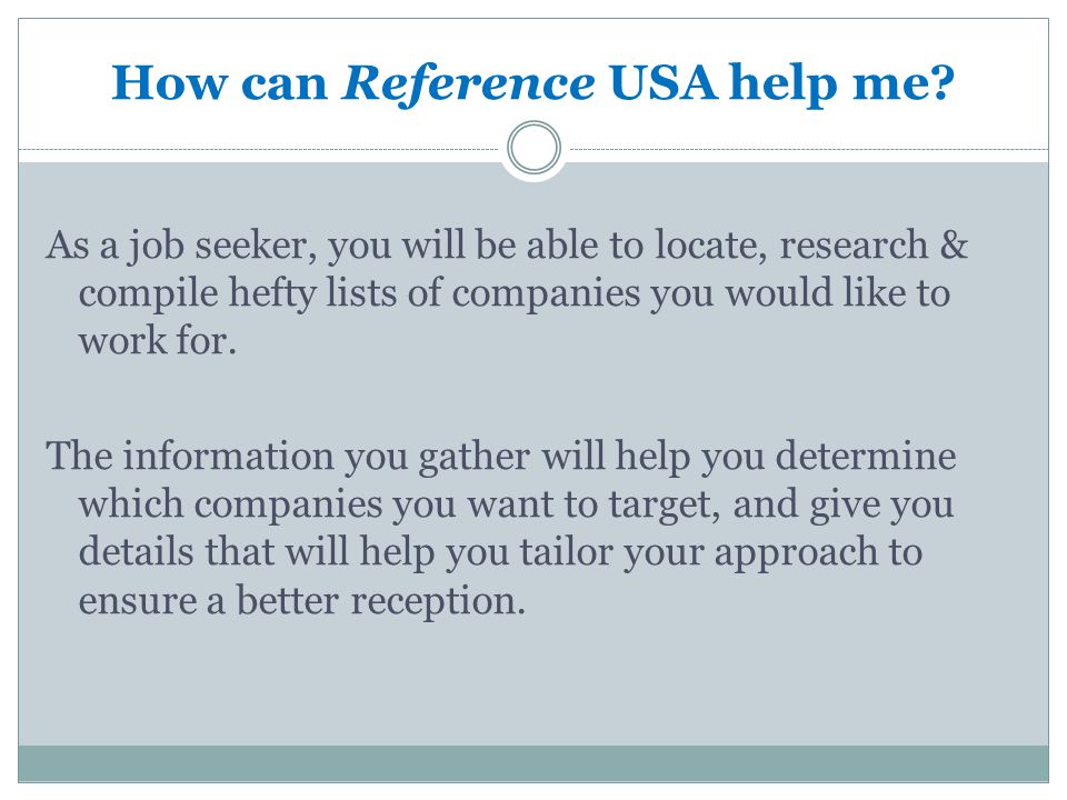 How can Reference USA help me.