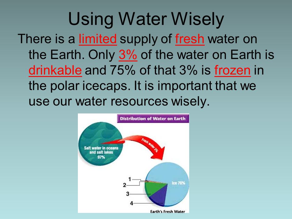 Using Water Wisely There is a limited supply of fresh water on the Earth.