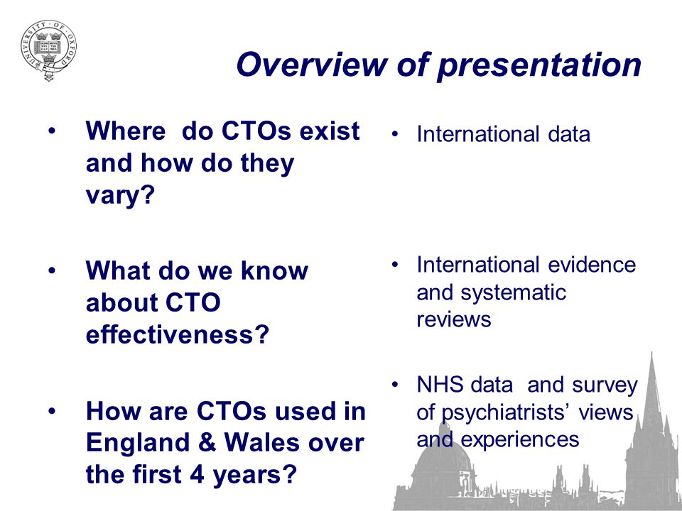 Overview of presentation Where do CTOs exist and how do they vary.