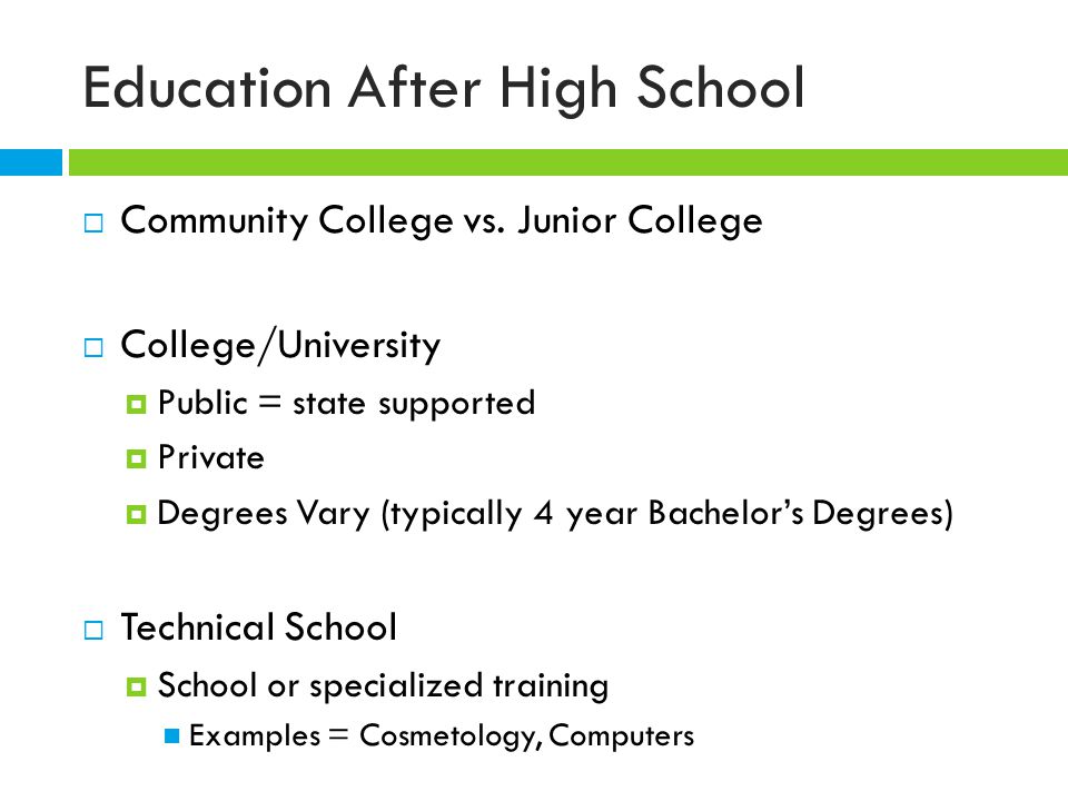 Education After High School  Community College vs.