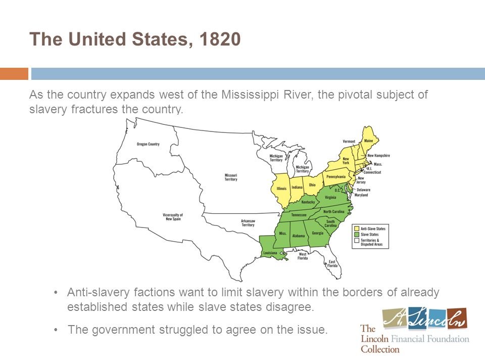 As the country expands west of the Mississippi River, the pivotal subject of slavery fractures the country.