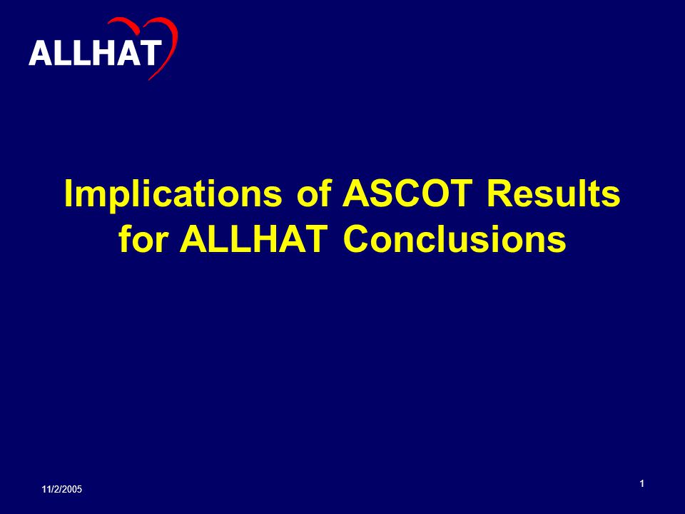 11/2/ Implications of ASCOT Results for ALLHAT Conclusions ALLHAT