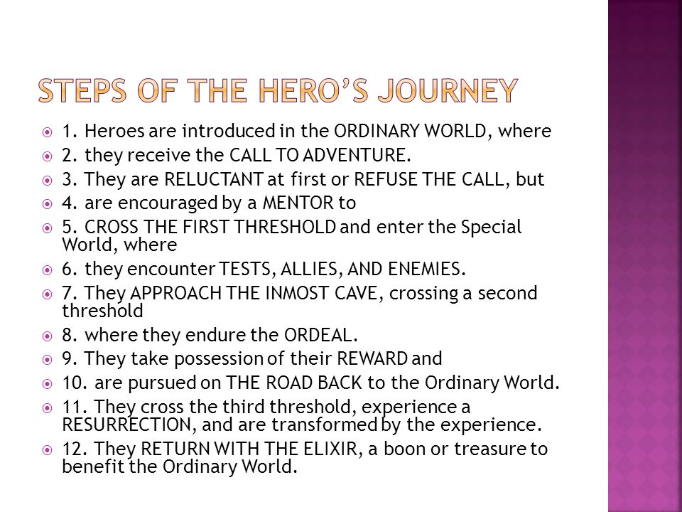  1. Heroes are introduced in the ORDINARY WORLD, where  2.