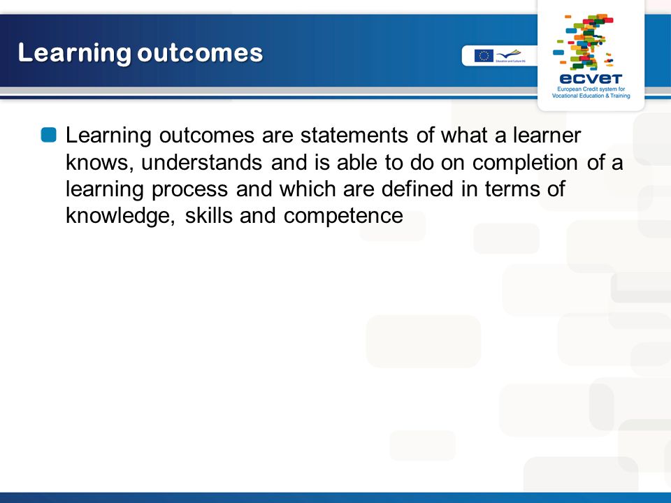 Learning outcomes are statements of what a learner knows, understands and is able to do on completion of a learning process and which are defined in terms of knowledge, skills and competence