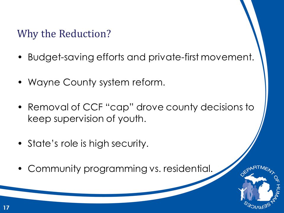 Budget-saving efforts and private-first movement. Wayne County system reform.
