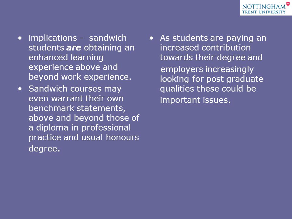 implications - sandwich students are obtaining an enhanced learning experience above and beyond work experience.