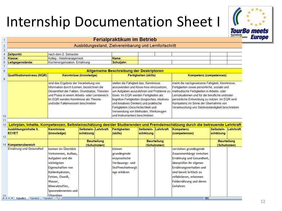 Internship Documentation Sheet I 12