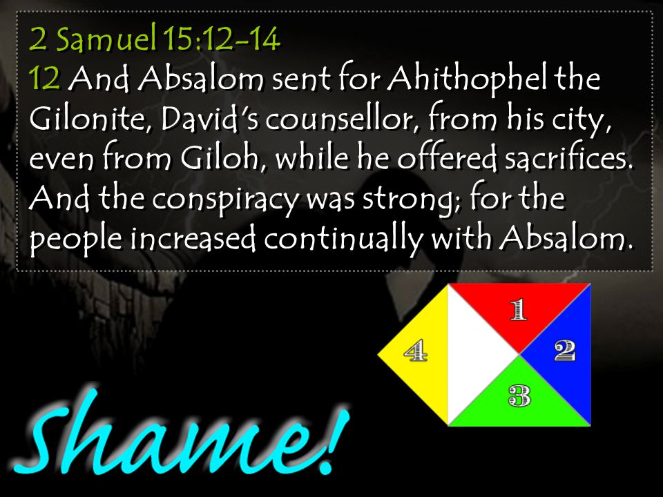 2 Samuel 15: And Absalom sent for Ahithophel the Gilonite, David s counsellor, from his city, even from Giloh, while he offered sacrifices.