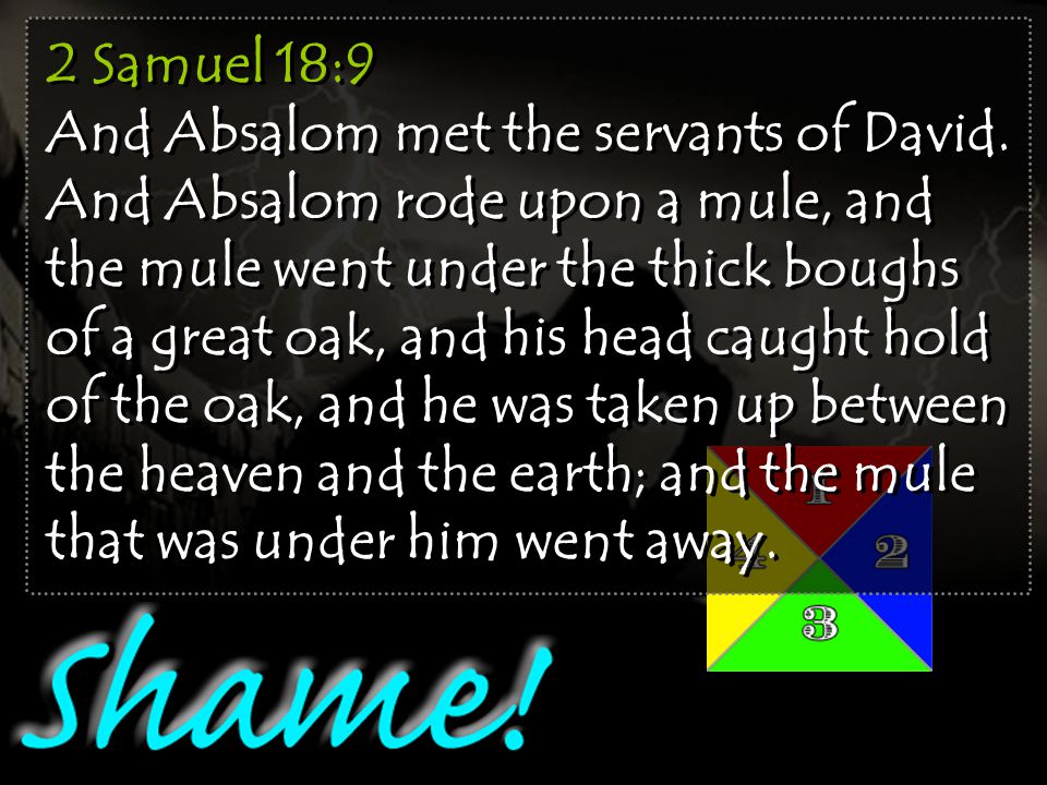 2 Samuel 18:9 And Absalom met the servants of David.
