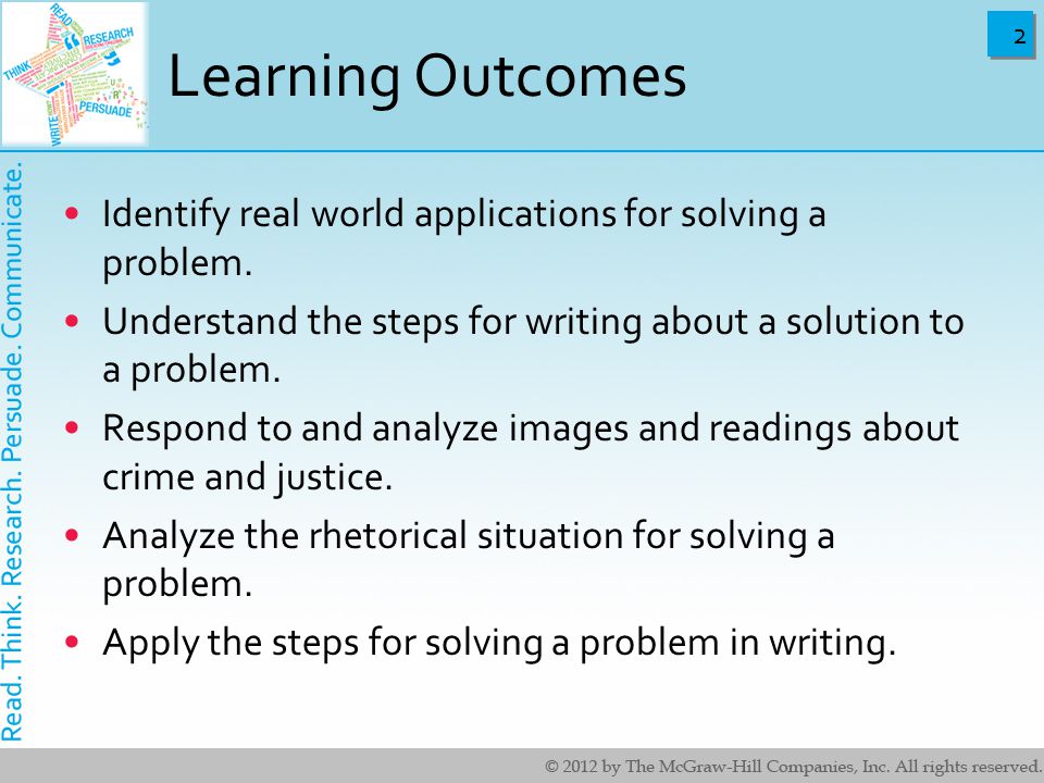 2 2 Learning Outcomes Identify real world applications for solving a problem.