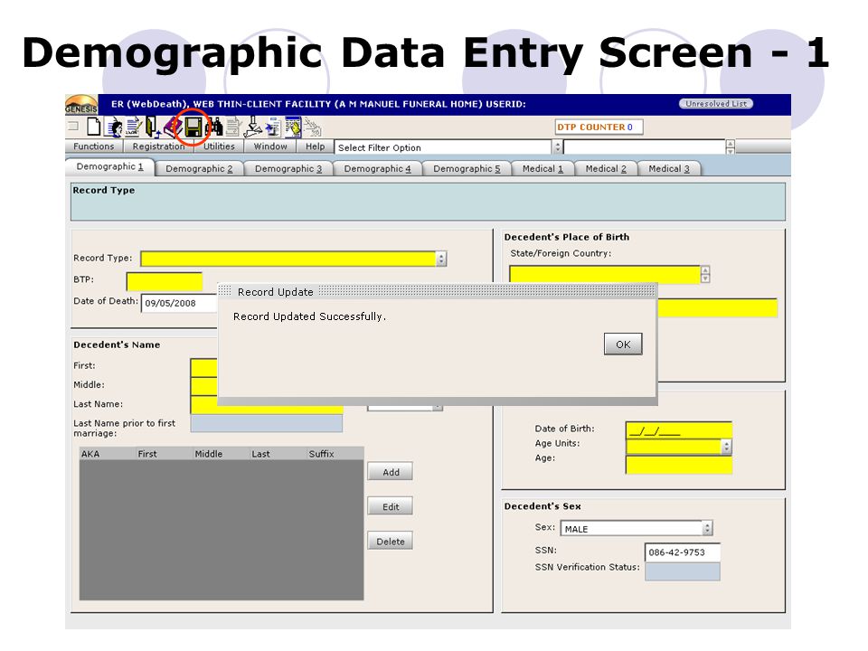 Demographic Data Entry Screen - 1