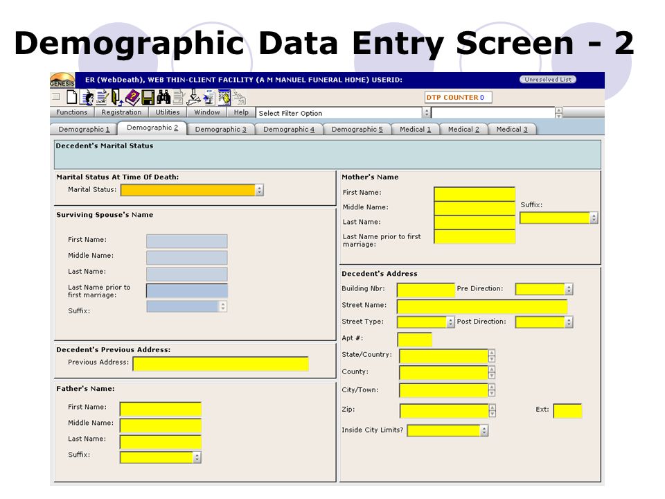 Demographic Data Entry Screen - 2