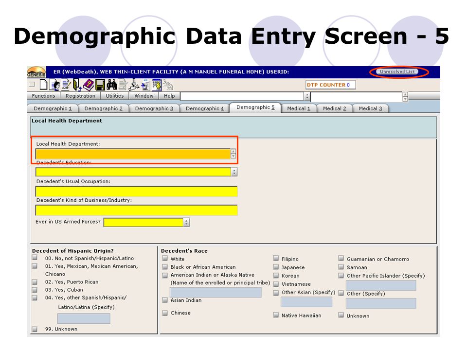 Demographic Data Entry Screen - 5