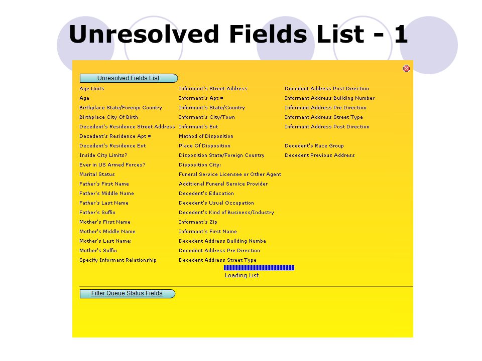 Unresolved Fields List - 1
