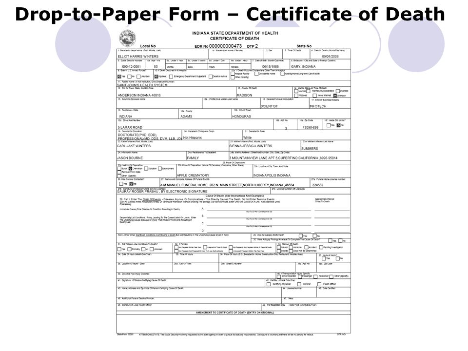 Drop-to-Paper Form – Certificate of Death