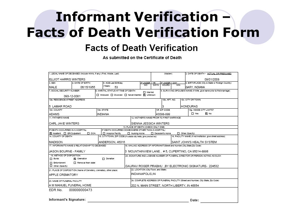 Informant Verification – Facts of Death Verification Form