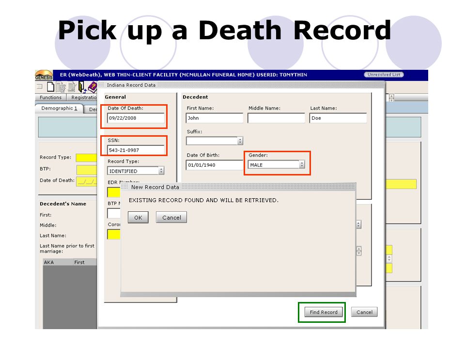 Pick up a Death Record