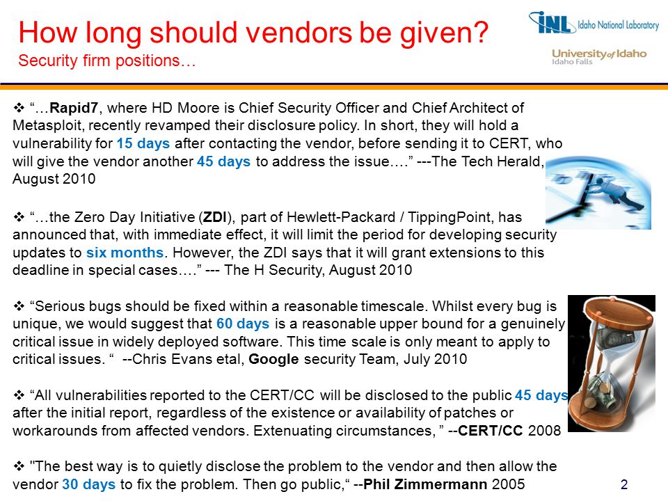 2 How long should vendors be given.