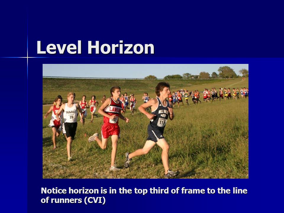 Notice horizon is in the top third of frame to the line of runners (CVI)