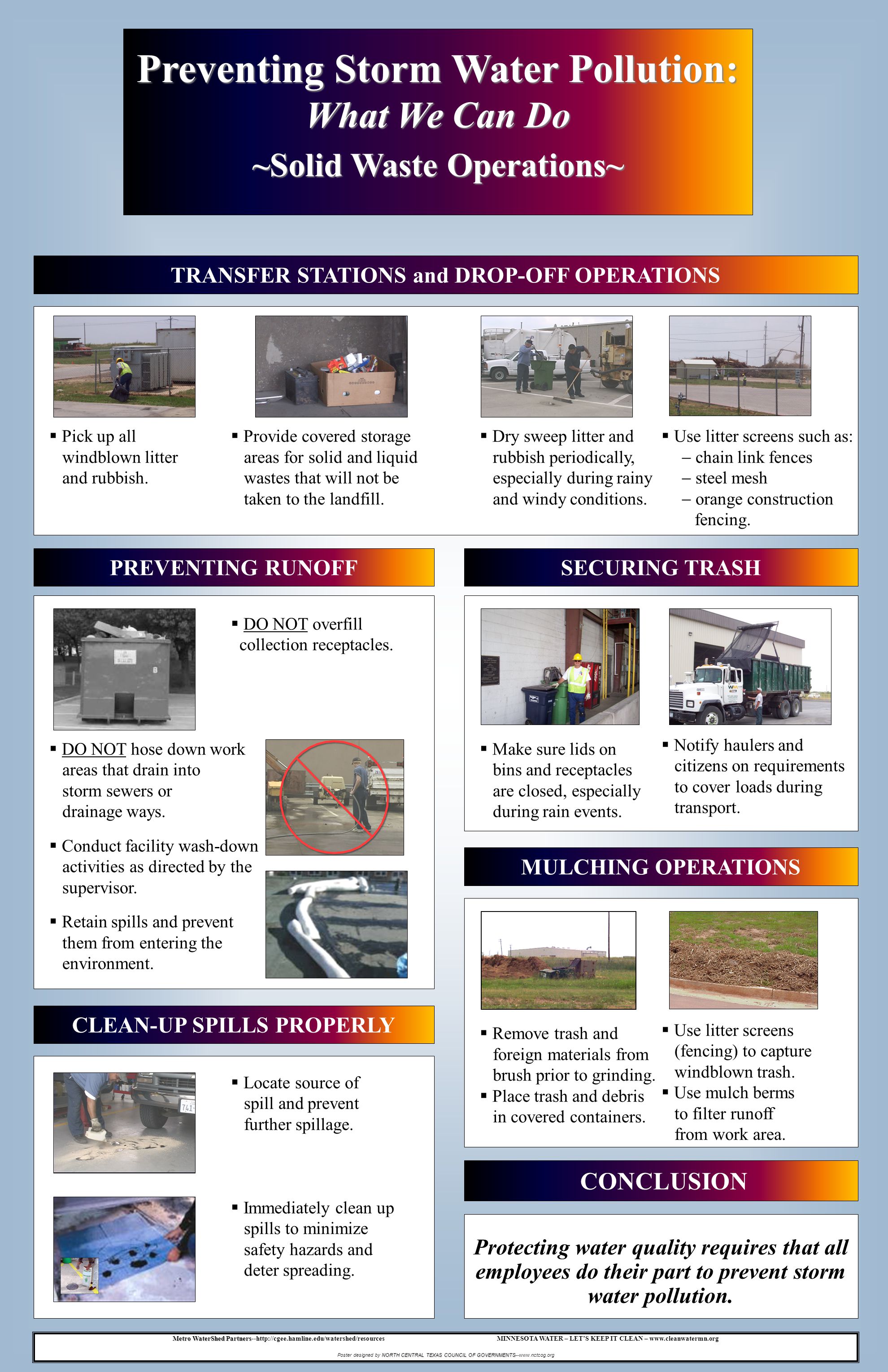 TRANSFER STATIONS and DROP-OFF OPERATIONS Protecting water quality requires that all employees do their part to prevent storm water pollution.