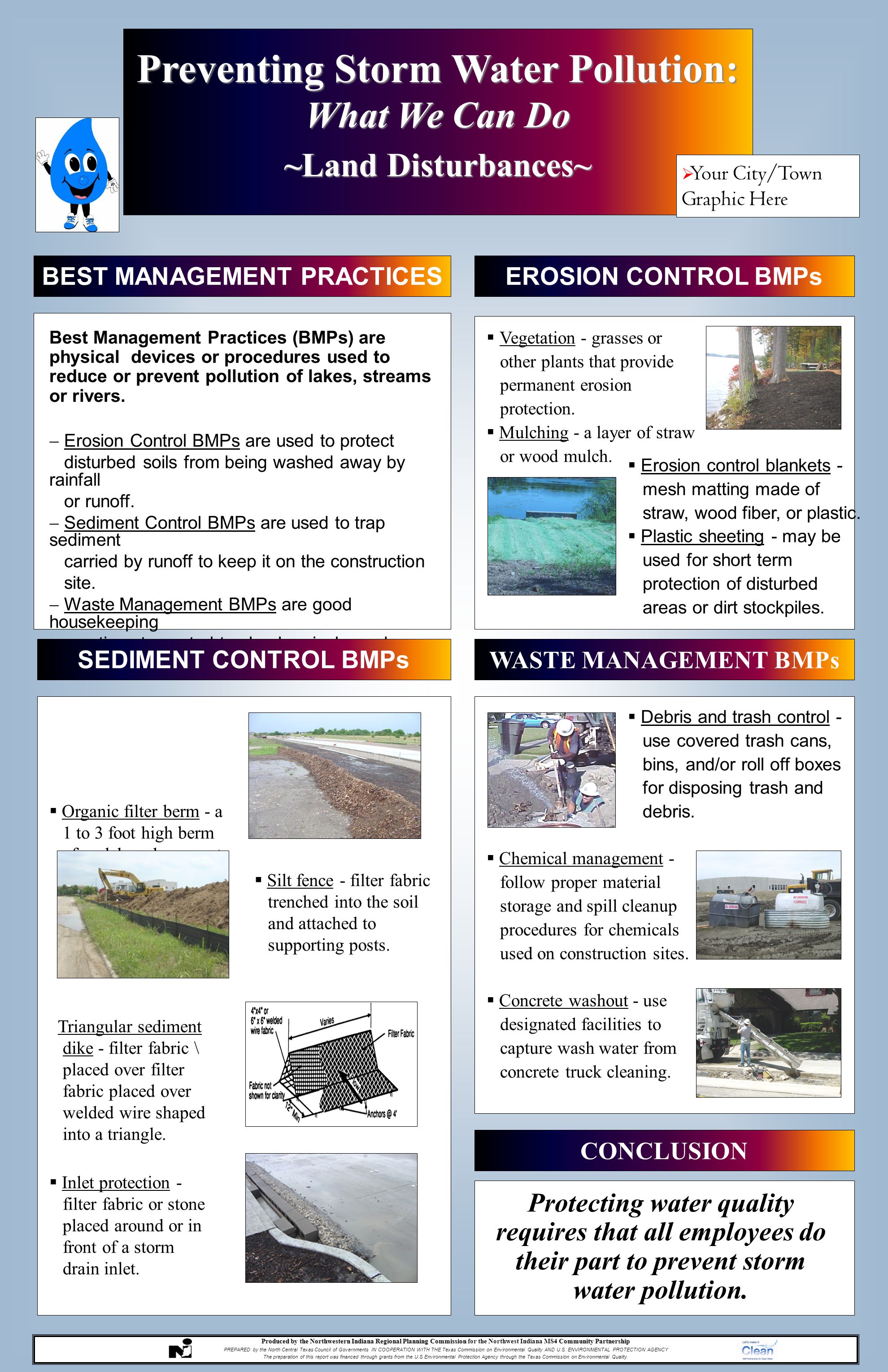 Best Management Practices (BMPs) are physical devices or procedures used to reduce or prevent pollution of lakes, streams or rivers.