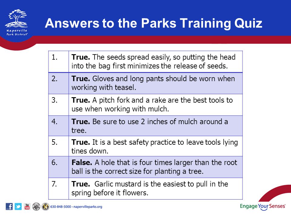 Answers to the Parks Training Quiz 1.True.