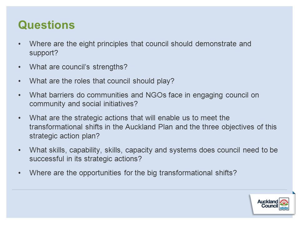 Questions Where are the eight principles that council should demonstrate and support.