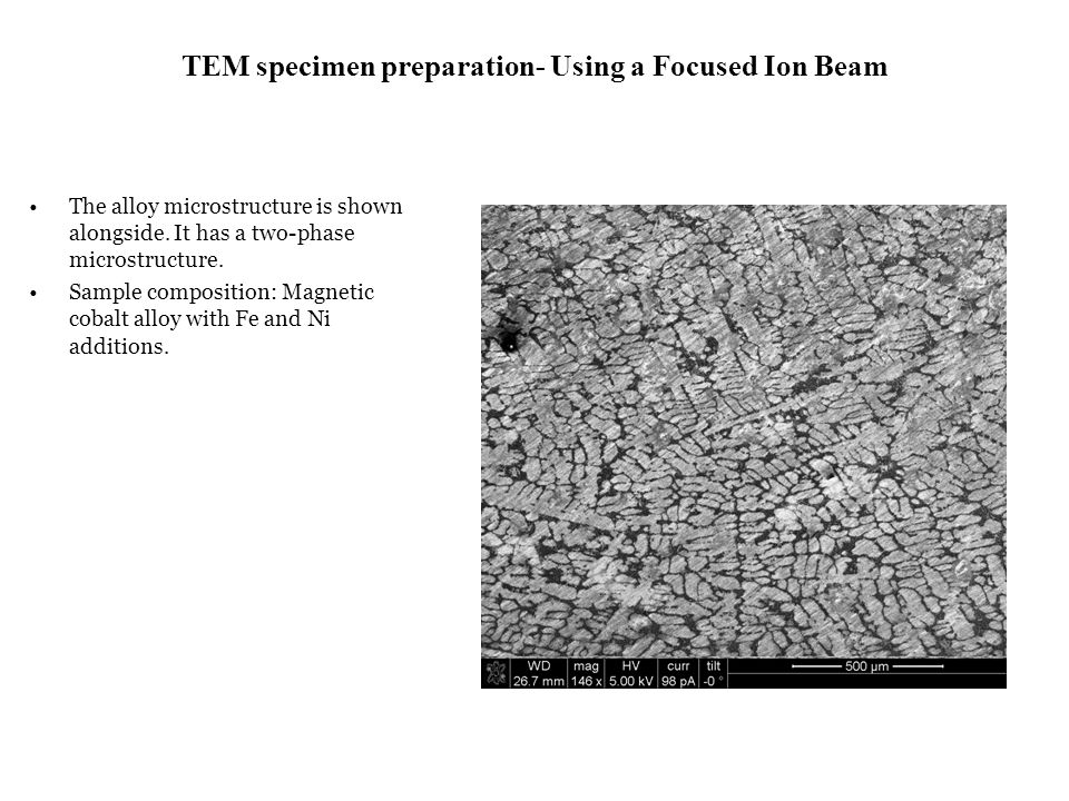 TEM specimen preparation- Using a Focused Ion Beam The alloy microstructure is shown alongside.
