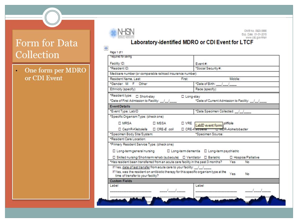 Form for Data Collection One form per MDRO or CDI Event