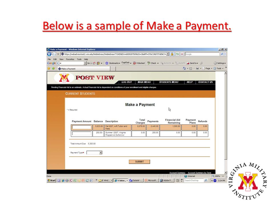 Below is a sample of Make a Payment.