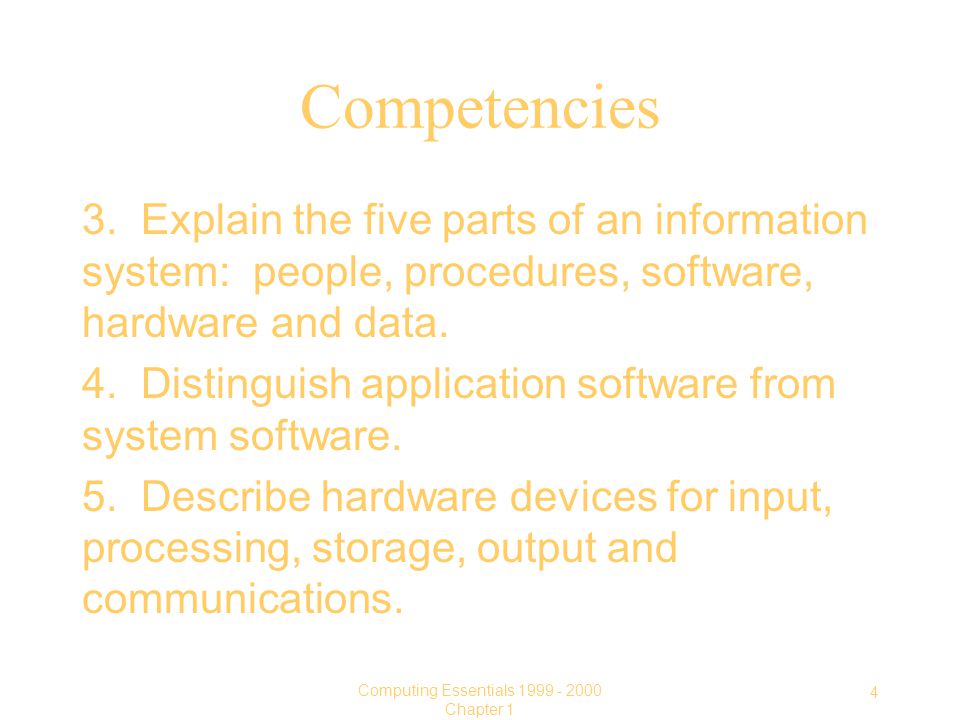 4 Computing Essentials Chapter 1 Competencies 3.